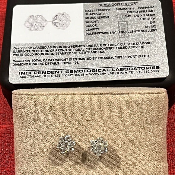 SAKS FIFTH AVE NIB AUTHENTIC LUXURY COLORLESS DIAMONDS/18K WHITE GOLD EARRINGS - Picture 13 of 15